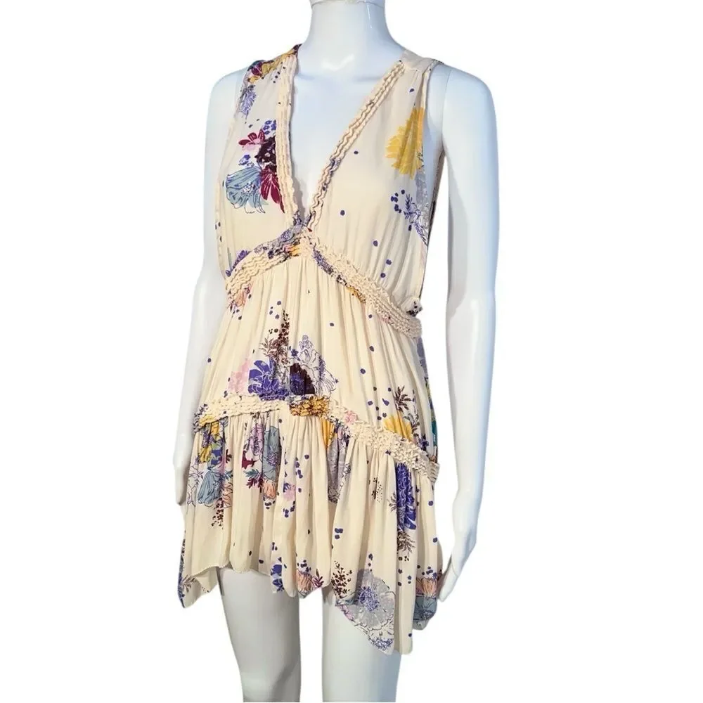 Free People Cream Floral Tunic